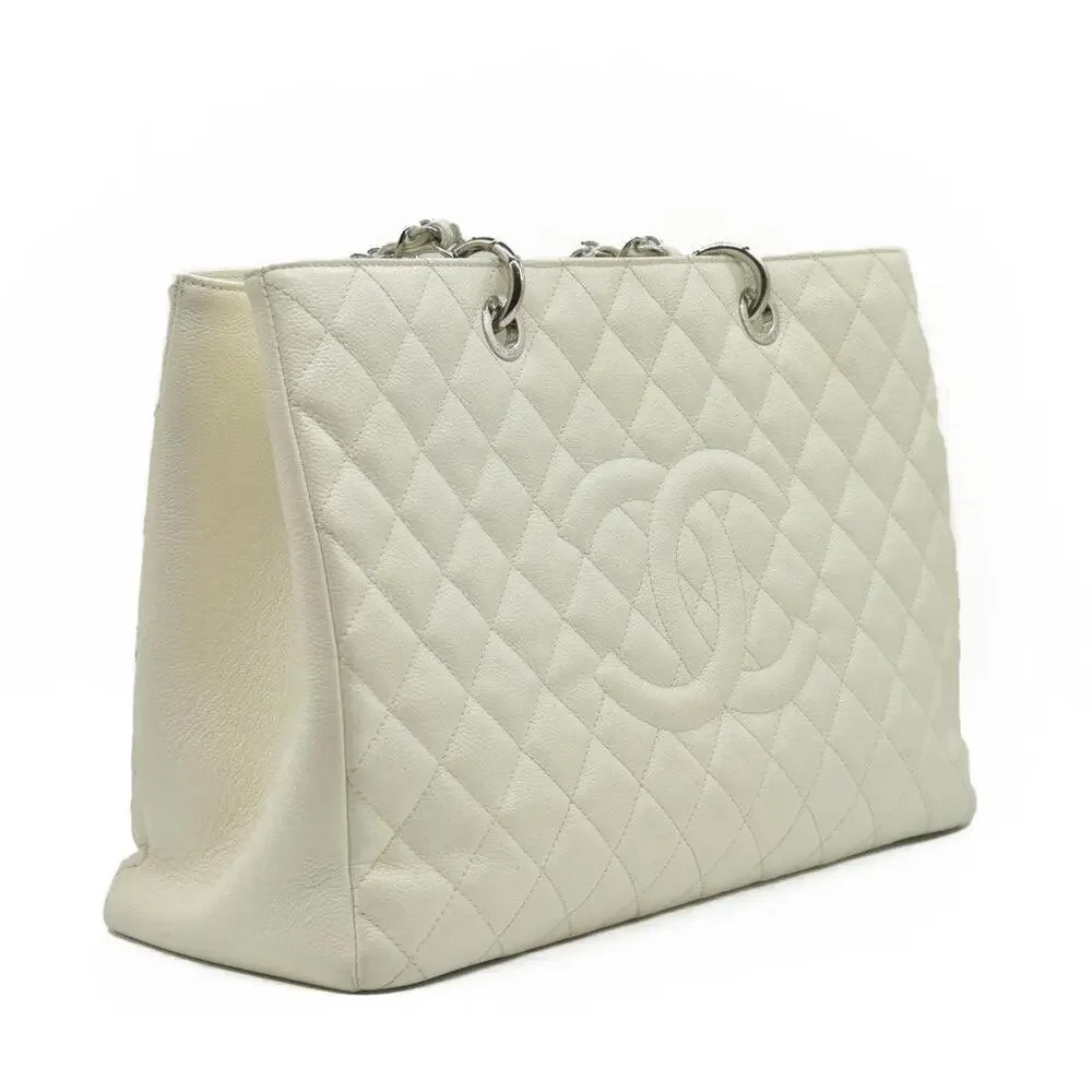 $3500 Chanel Caviar Quilted XL Grand Shopping Tote GST White